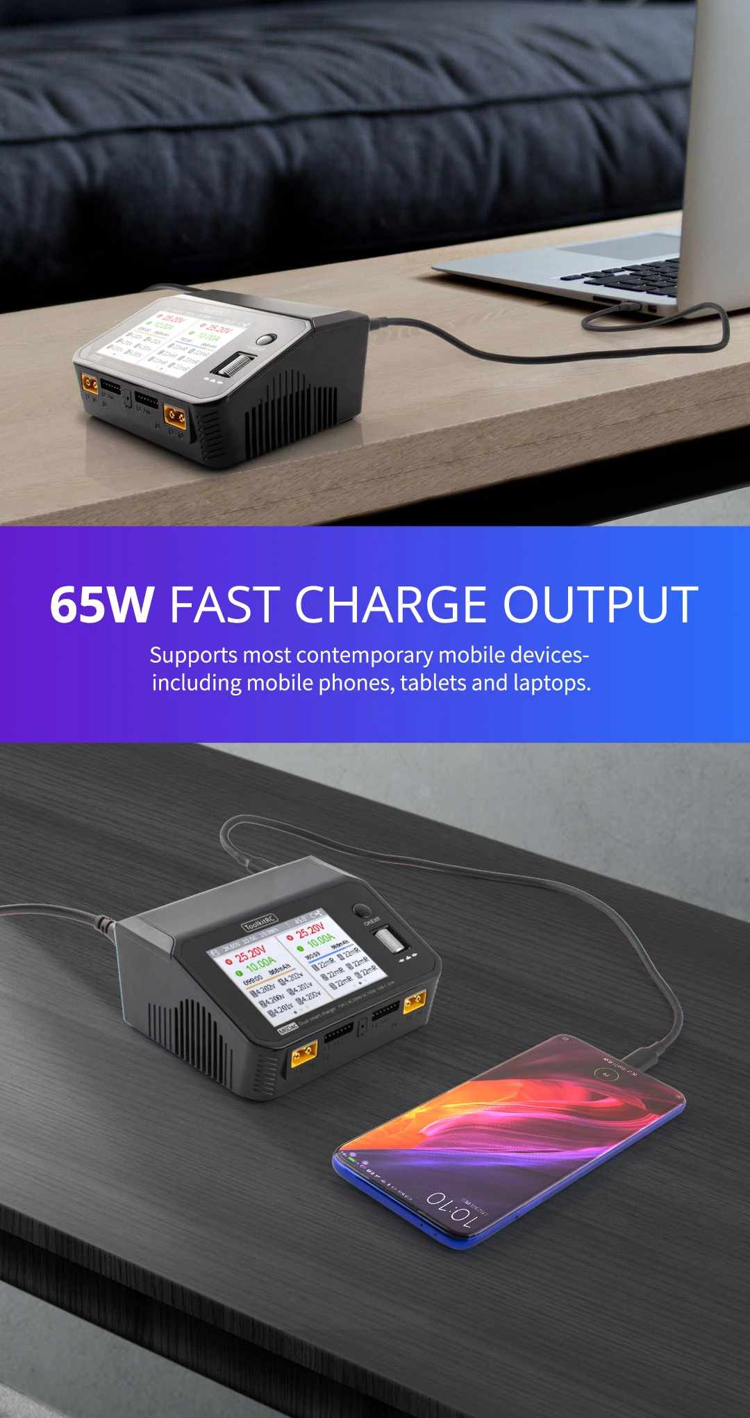 ToolkitRC M6DAC AC 200W DC 700W 15A*2 USB-C 65W QC3.0 Dual Channel Smart Lipo Battery Charger Discharger for 1-6S Lipo Battery
