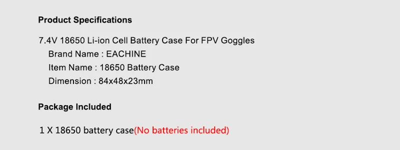 Eachine 7.4V 18650 Battery Case with USB Charger, DC 5.5×2.1mm, LED Indicator, Reverse Polarity Protection, for EV100 EV200D EV300D EV300O DJI Fatshark Skyzone FPV Goggles
