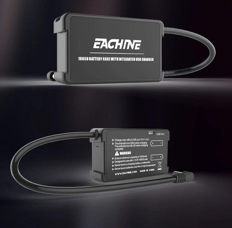 Eachine 7.4V 18650 Battery Case with USB Charger, DC 5.5×2.1mm, LED Indicator, Reverse Polarity Protection, for EV100 EV200D EV300D EV300O DJI Fatshark Skyzone FPV Goggles
